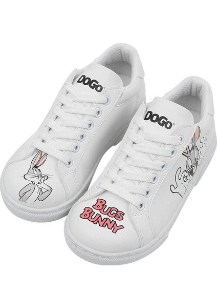 Unisex Çocuk Vegan Deri Beyaz Sneakers - Warner Bros What's up Doc Bugs Bunny Tasarım