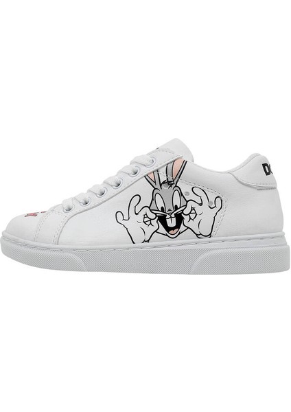 Unisex Çocuk Vegan Deri Beyaz Sneakers - Warner Bros What's up Doc Bugs Bunny Tasarım fiyatları