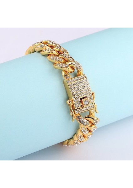 12 Mm. Kalın Taşlı Gold Alloy Bayan Bileklik ER02SR