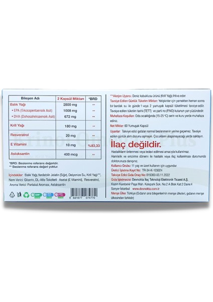 Omega 3 Plus - Balık Yağı, Krill Yağı, Resveratrol, E Vitamini ve Astaksantin - 60 Kapsül - 3 Kutu