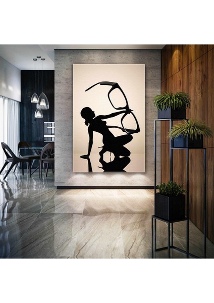 Siyah Cat Eye Kemik Gözlük Topuklu Ayakkabılı Kadın Optik Dikey Kanvas Tablo