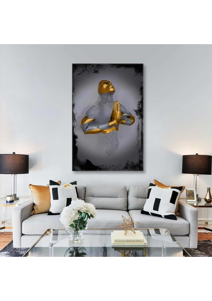 Dua Eden Gold Detaylı Çerçeve Metal Zincir Adam Dekoratif Kanvas Tablo
