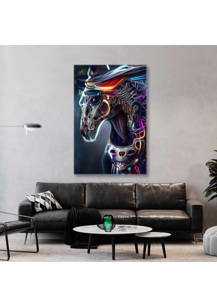 Futuristik Renkli Neon Çizgiler At Iskelet Yapısı Röntgen Kanvas Tablo