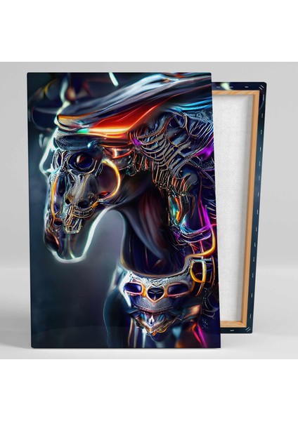 Futuristik Renkli Neon Çizgiler At Iskelet Yapısı Röntgen Kanvas Tablo
