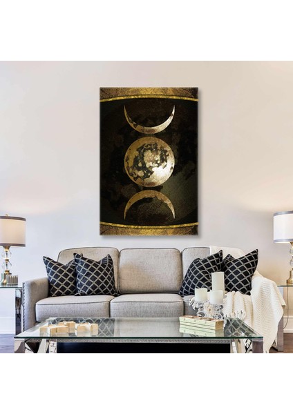 Gold Ayın Dolunay ve Hilal Hali Moon Phase Gökyüzü Kanvas Tablo
