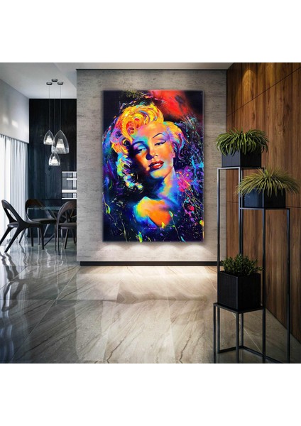 Grafiti Sanatı Marliyn Monroe Fırça Izleri Neon Renkli Portre Kanvas Tablo