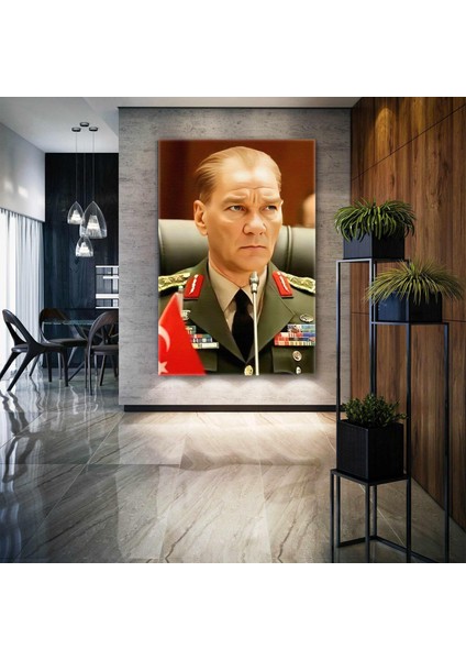 Gazi Mustafa Kemal Atatürk Üniformalı Yapay Zeka Ile Günümüzdeki Hali Dekor Kanvas Tablo