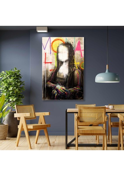 Mona Lisa Portresi Grafiti Versiyonu Renkli Sprey Boya Leonardo Da Vinci Kanvas Tablo