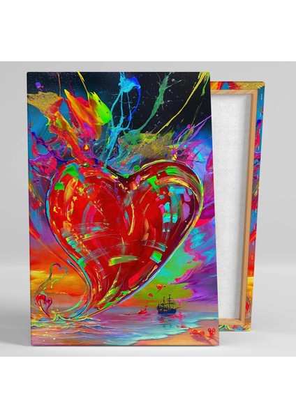 Neon Yansımalı Büyük Kırmızı Kalp Aşk Love Romantik Kanvas Tablo fiyatları