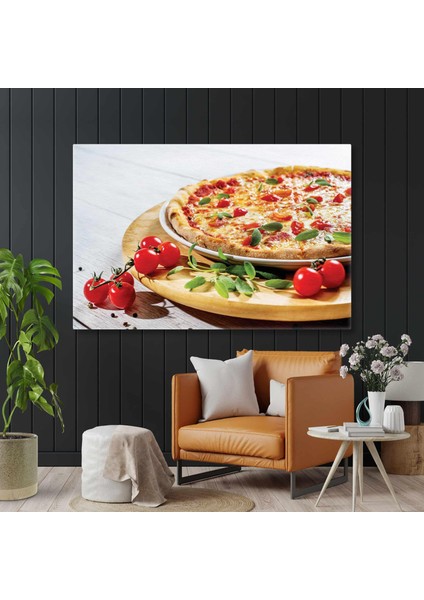 Bol Malzemeli Pizza Fesleğen Domates Peynir Hamur Pizzacı Fast Food Kanvas Tablo