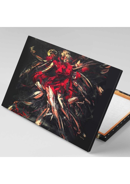 Dans Eden Kırmızı Elbiseli Kadın Sürreal Sanat Fırça Izleri Kanvas Tablo