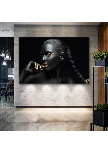 Gold Makyajlı Örgülü Saçlı Kadın Make Up Dekoratif Kanvas Tablo