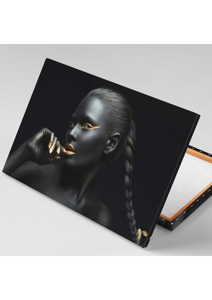 Gold Makyajlı Örgülü Saçlı Kadın Make Up Dekoratif Kanvas Tablo