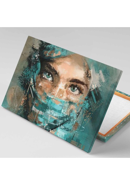 Eşaplı Kadın Yeşil Gözlü Dijital Sanat Oryantel Esintili Kanvas Tablo fiyatları