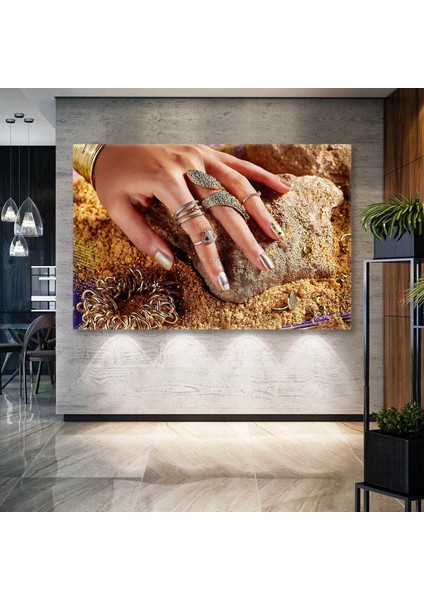 Gold Yüzük Bilezik ve Bileklik Altın Aksesuar Kuyumcu Dekorasyon Kanvas Tablo