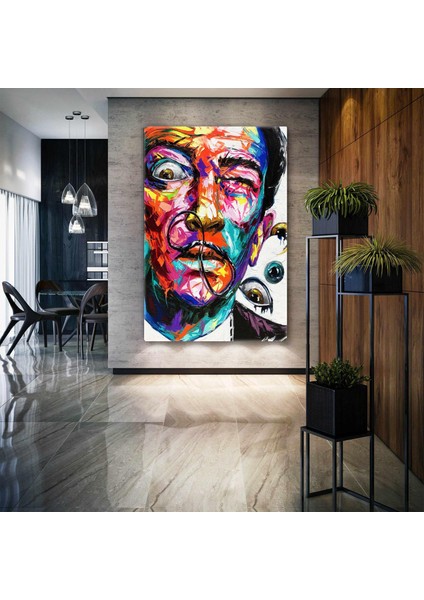 Salvador Dali Portre Renkli Boya Izleri Sürrealist Ressam Sokak Sanatı Kanvas Tablo