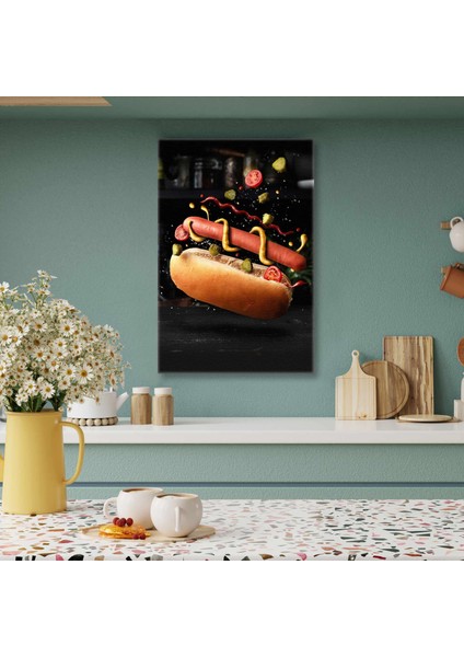 Sosisli Ekmek Domates Turşu Hardal Ketçap Fast Food Kanvas Tablo