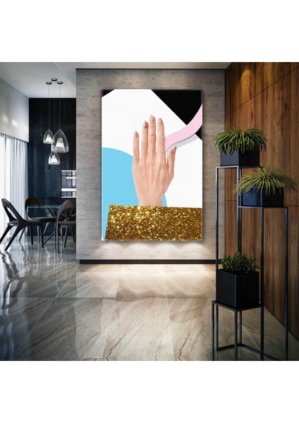 Renkli Tırnaklar Nail Art Gold Geometrik Şekiller Dekorasyon Kanvas Tablo