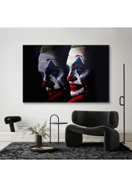 Kırmızı Ceketli Yeşil Saçlı Joker ve Yansıması Ilüstrasyon Gotham City Kanvas Tablo