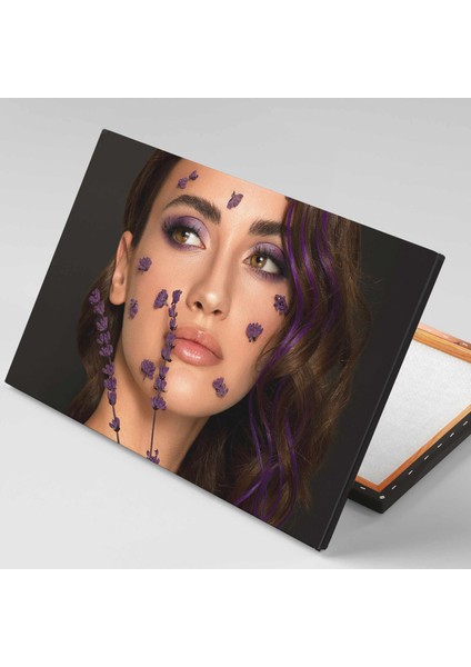 Mor Tonları Makyaj ve Kuru Lavantalar Make Up Güzellik Salonu Kanvas Tablo
