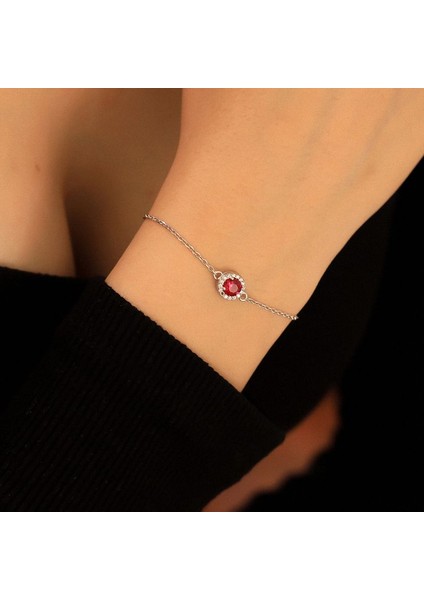 925 Ayar Gümüş Kırmızı Taşlı Yuvarlak Bileklik fiyatları