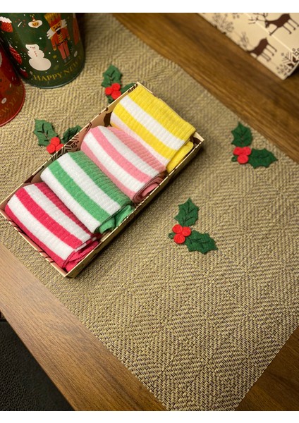 4lü Kadın Çorap Çember Desenli Renkli Kolej Çorap modelleri