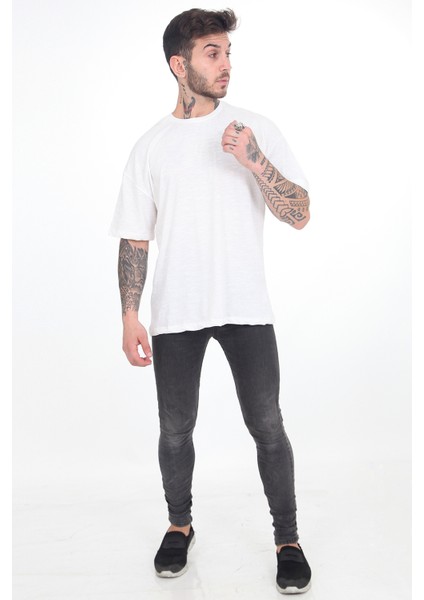 The One Erkek, Bisiklet Yaka Pamuklu  Over Size Basic T-Shirt