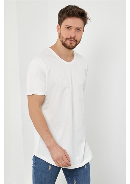 Erkek Kırık Beyaz Pis Yaka Salaş T-SHIRT-TCPS001R56S