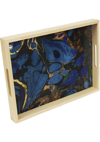 Bzm Ebru Desenli Ahşap Tepsi 39,5*30CM