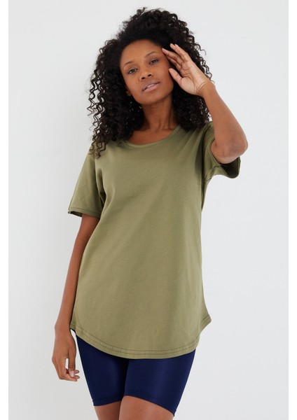 Women Haki Pis Yaka Salaş T-SHIRT-XKTCPS001R19S