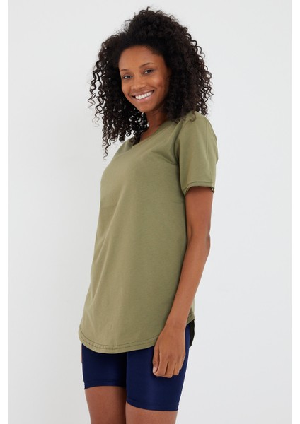 Women Haki Pis Yaka Salaş T-SHIRT-XKTCPS001R19S fiyatları