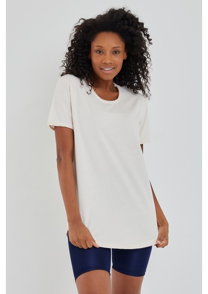 Women Ekru Pis Yaka Salaş T-SHIRT-XKTCPS001R11S