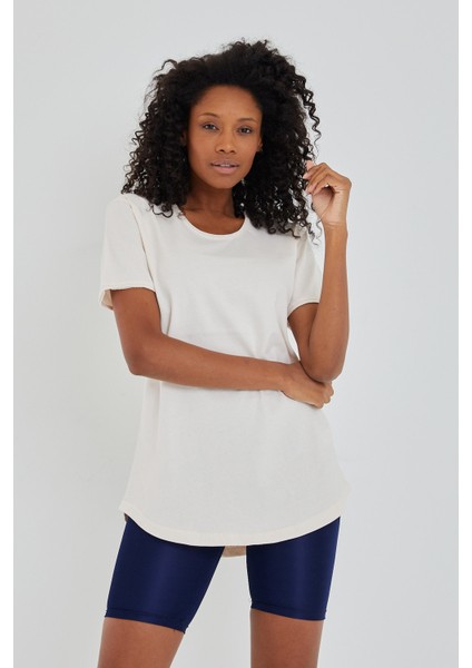 Women Ekru Pis Yaka Salaş T-SHIRT-XKTCPS001R11S fırsatları