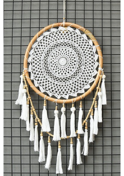 El Yapımı Örgülü Yuvarlak Rüya Kapanı / Dream Catcher 44*44 cm