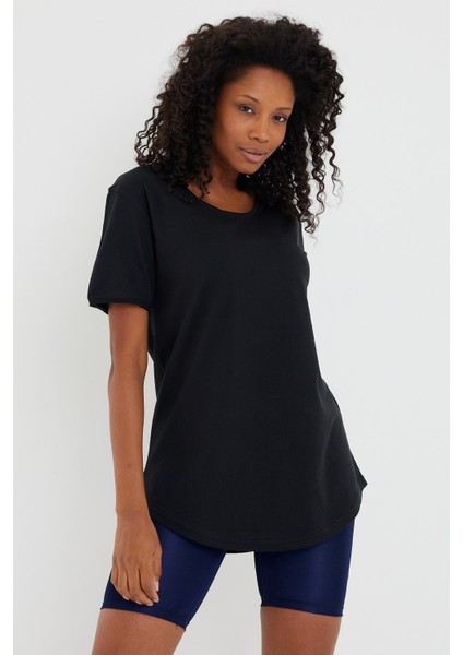 Women Siyah Pis Yaka Salaş T-SHIRT-XKTCPS001R16S