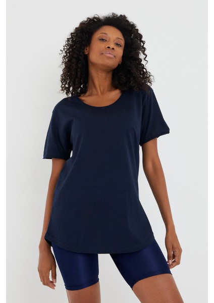 Tarz Cool Women Lacivert Pis Yaka Salaş T-SHIRT-XKTCPS001R14S