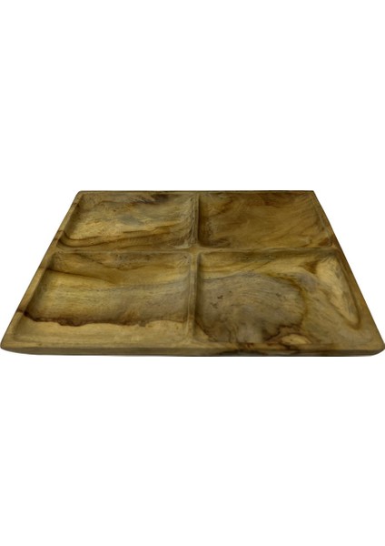 Teak Ağacı El Yapımı 4 Bölmeli Servis ve Sunum Tabağı 24*21CM