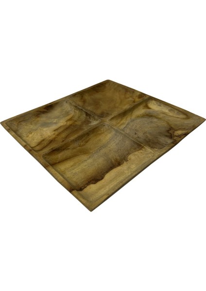 Teak Ağacı El Yapımı 4 Bölmeli Servis ve Sunum Tabağı 24*21CM