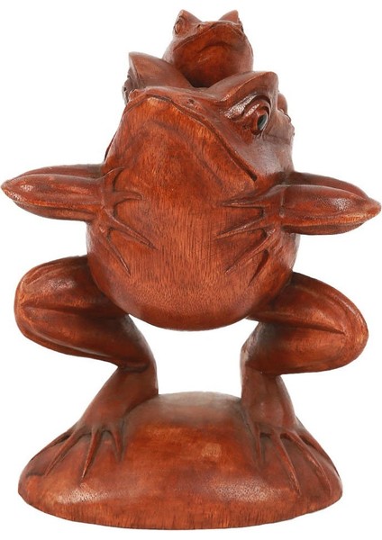 Ahşap El Yapımı Kurbağa Yavrulu Biblo 27 cm