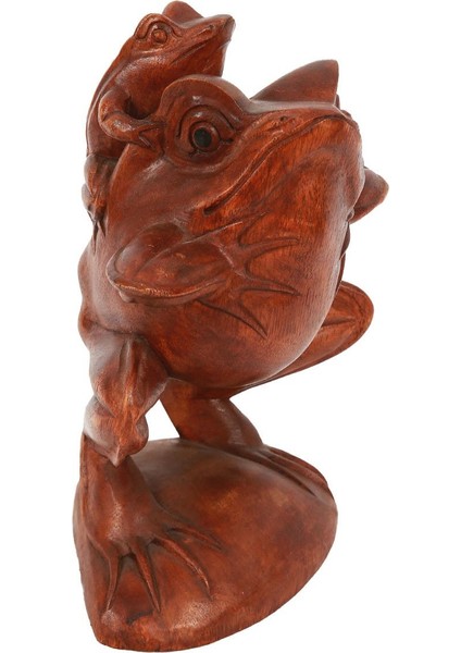 Ahşap El Yapımı Kurbağa Yavrulu Biblo 27 cm