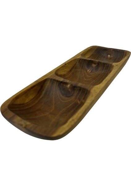 Teak Ağacı El Yapımı 3 Bölmeli Çerezlik 28*9*4,5cm