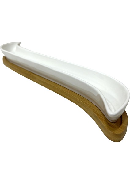 Bambu Altlıklı Porselen Kuru Meyve ve Çerezlik 36,5*4cm