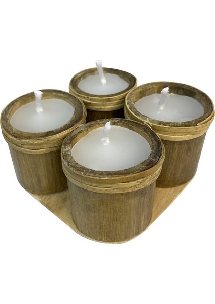El Yapımı Bambu 4'lü Mum 4*5cm