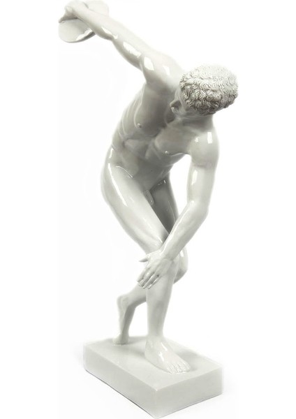 Polyester Dıscobolus Erkek Heykeli ,disk Atan Erkek Biblo Beyaz Siyah 50 cm