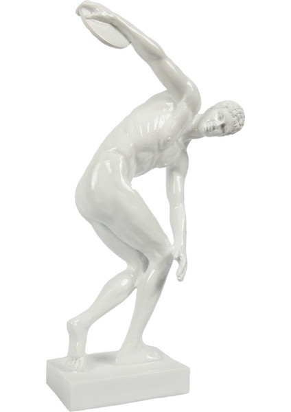 Polyester Dıscobolus Erkek Heykeli ,disk Atan Erkek Biblo Beyaz Siyah 50 cm