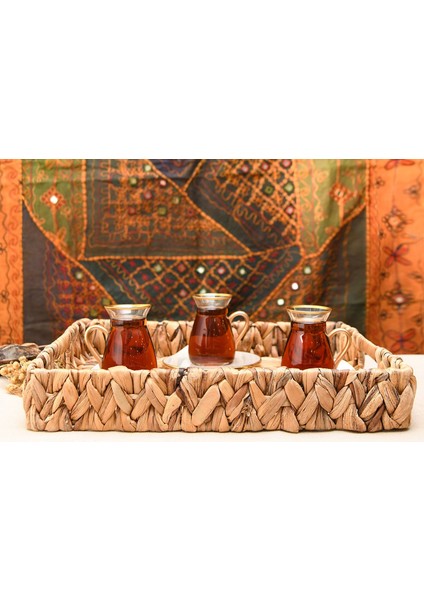 Hasır El Yapımı Kalın Örgü Dikdörtgen Tepsi 40*31*6 cm