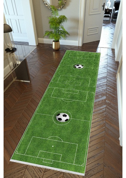 yolluk Koridor Yeşil Dijital Baskı Futbol Kaymaz Yuvarlak Oval Kesme Ince Yıkanabilir Halı