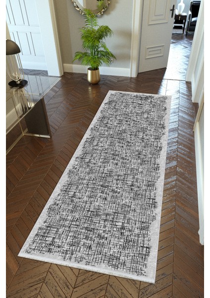 yolluk Koridor Gri Siyah Dijital Baskı Kaymaz Yuvarlak Oval Kesme Ince Yıkanabilir Halı