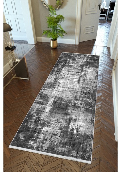 yolluk Koridor Gri Dijital Baskı Kaymaz Yuvarlak Oval Kesme Ince Yıkanabilir Halı