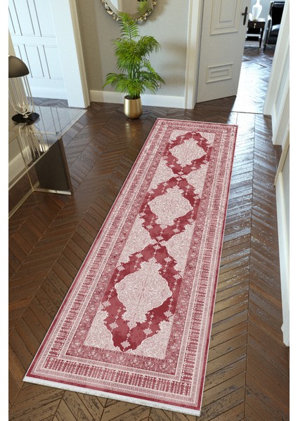 yolluk Koridor Bordo Dijital Baskı Kaymaz Yuvarlak Oval Kesme Ince Yıkanabilir Halı